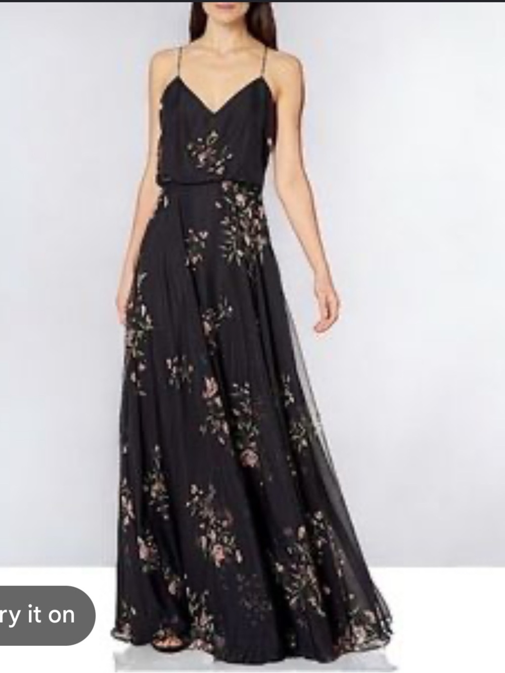 Jenny Yoo Olive Green Floral Spaghetti-Strap Maxi Dress